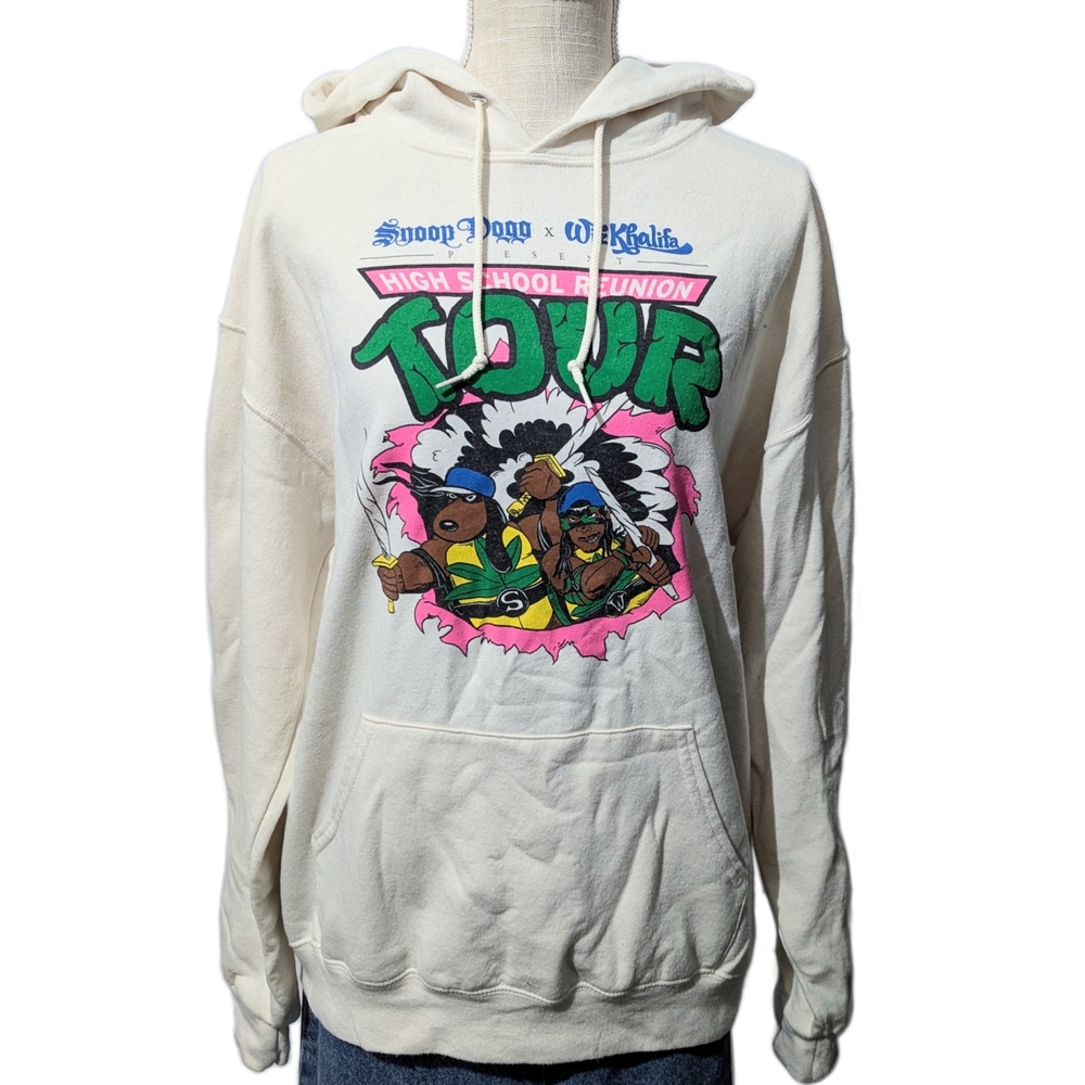 Snoop Dogg Wiz Khalifa Hoodie Mens Large White Cream High School Reunion Tour
